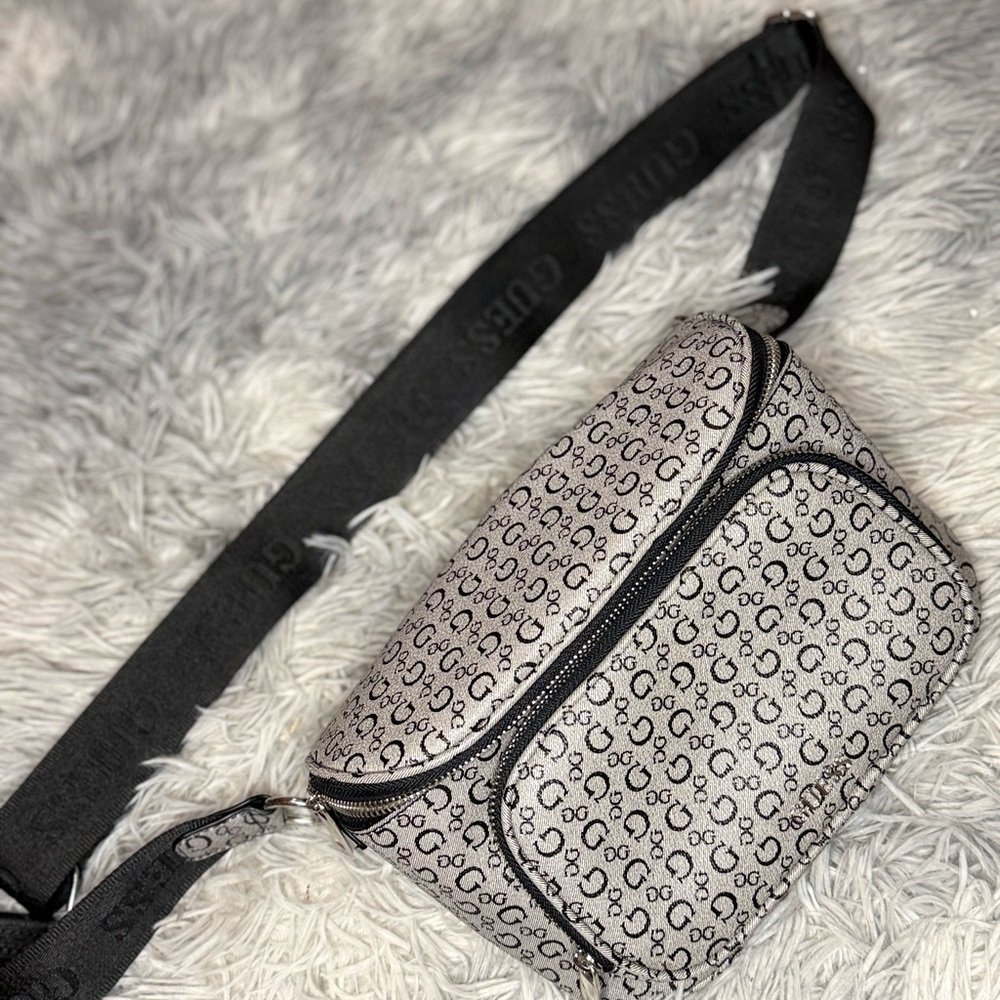 Guess Monogram Black and Gray Crossbody Bag